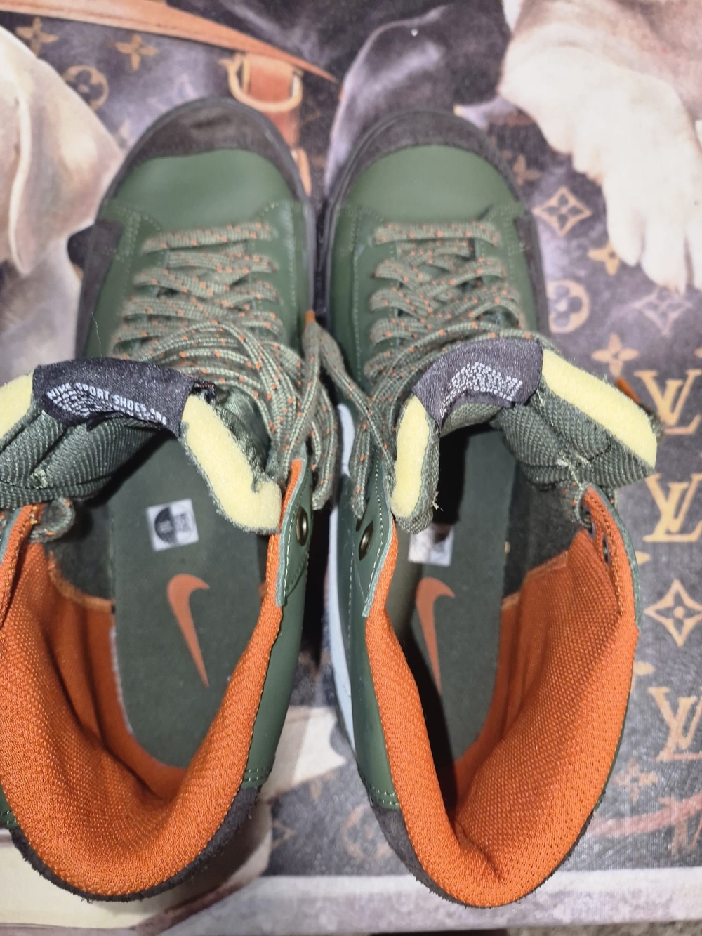 Nike Kids Olive Green and Orange High-Top Sneakers